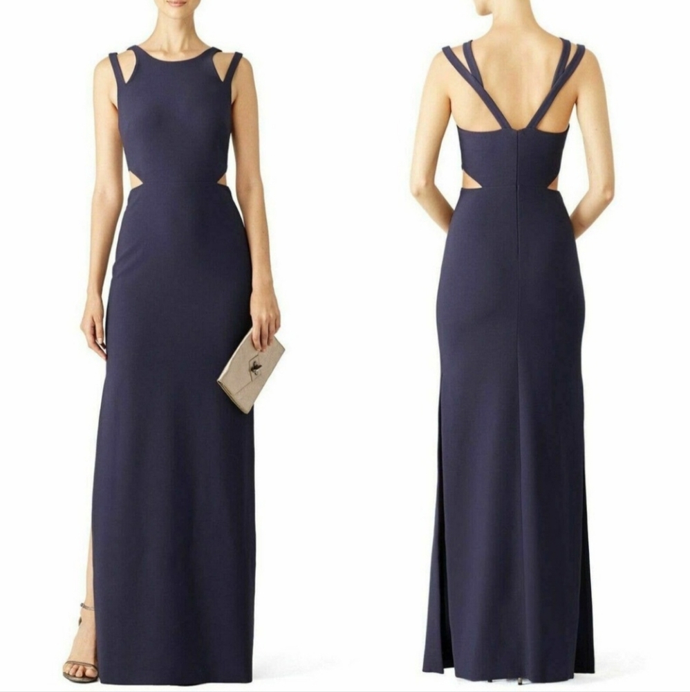 LIKELY Navy Marina Cutout Gown 0 Womens Sleeveless